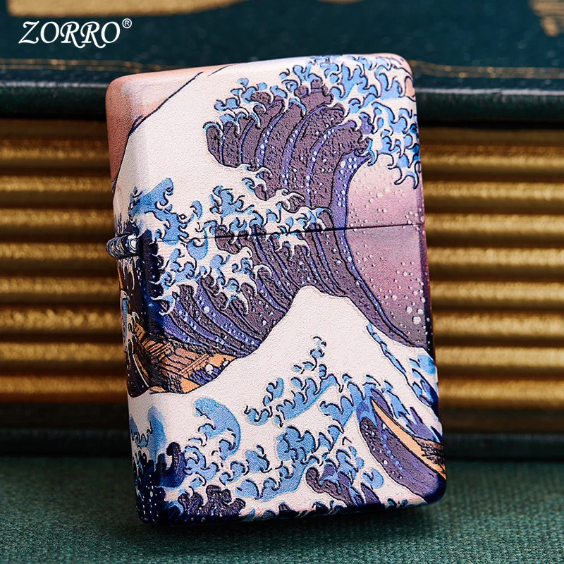 Zorro Windproof Kerosenes Lighter Color Printing Classic Painting Kanagawa High-end Collection Holiday Gifts Smoking Accessories