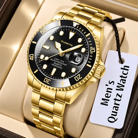 SUNKTA Top Original Luxury Gold Quartz Watch for Men Waterproof Military Sport Man Watch Luminous Date Chronograph Montre Homme
