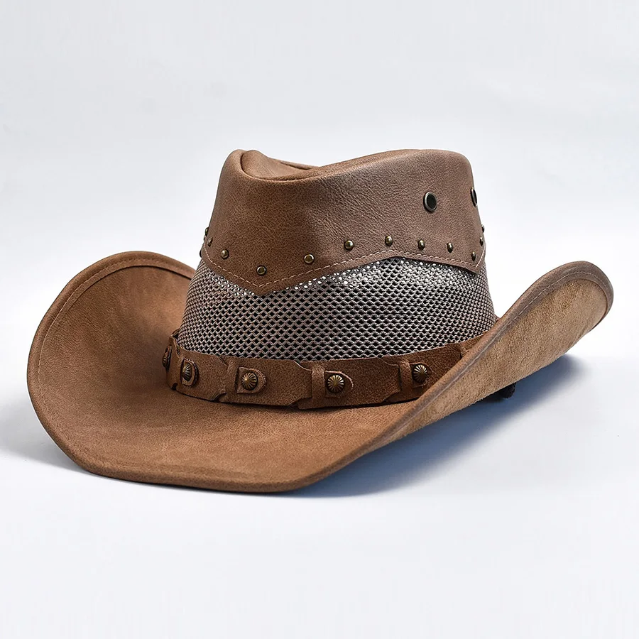 100% skórzany zachodni kowbojski kapelusz dla mężczyzn z szerokim rondem Gentleman Church Jazz Cap Cowgirl Hats Sombrero Hombre