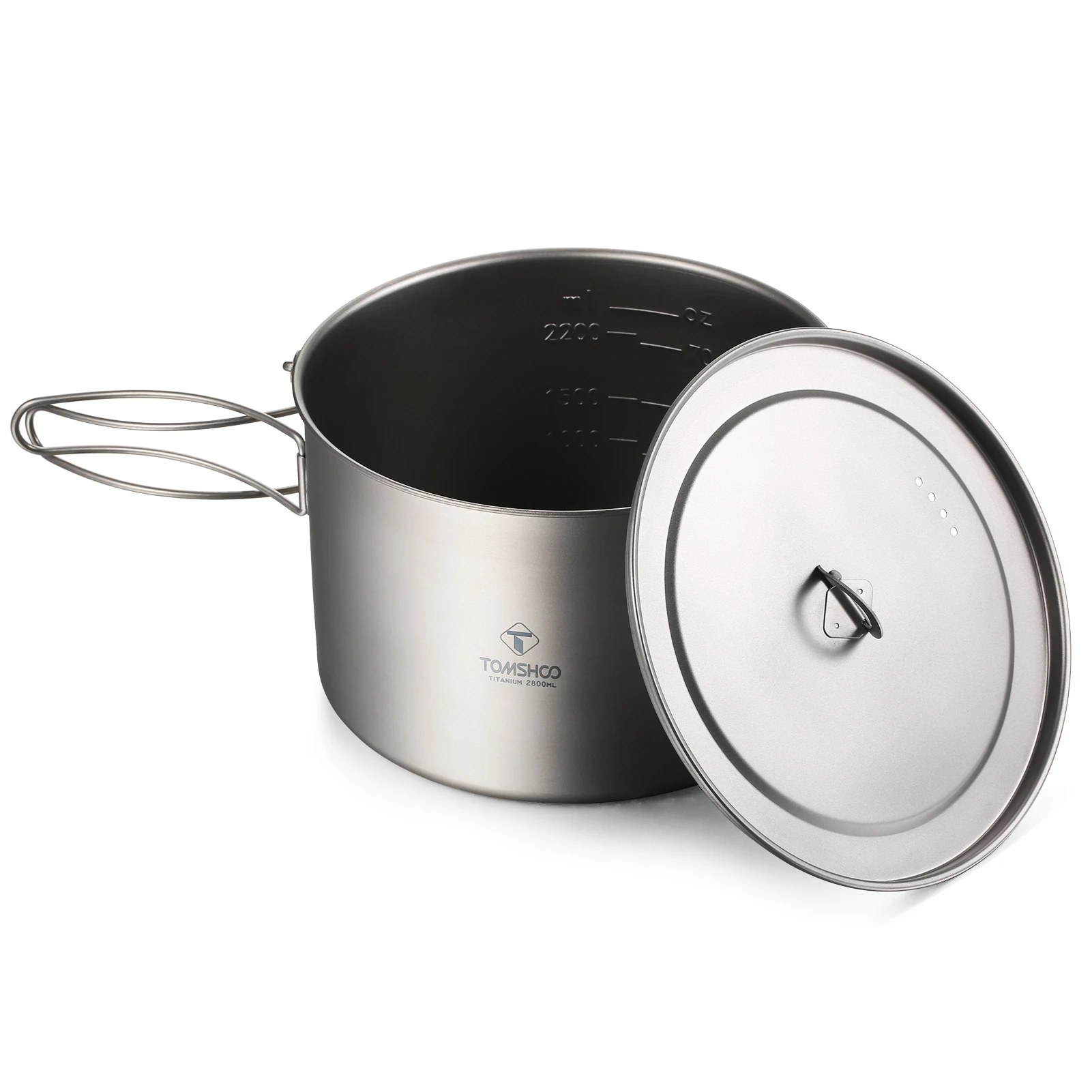 TOMSHOO Camping Cookware Titanium Pot 0.75L/0.9L/1.1L/1.6L/2L/2.8L Ultralight Hanging Pot w Lid Foldable Handle Outdoor Cooking