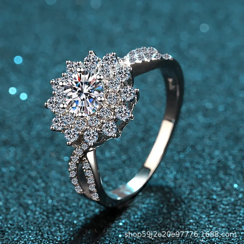

0.5ct Moissanite S925 Silver Rings for Women All The Stars Bend Towards The Moon Wedding Diamond Band Trendy Jewelry Wholesale