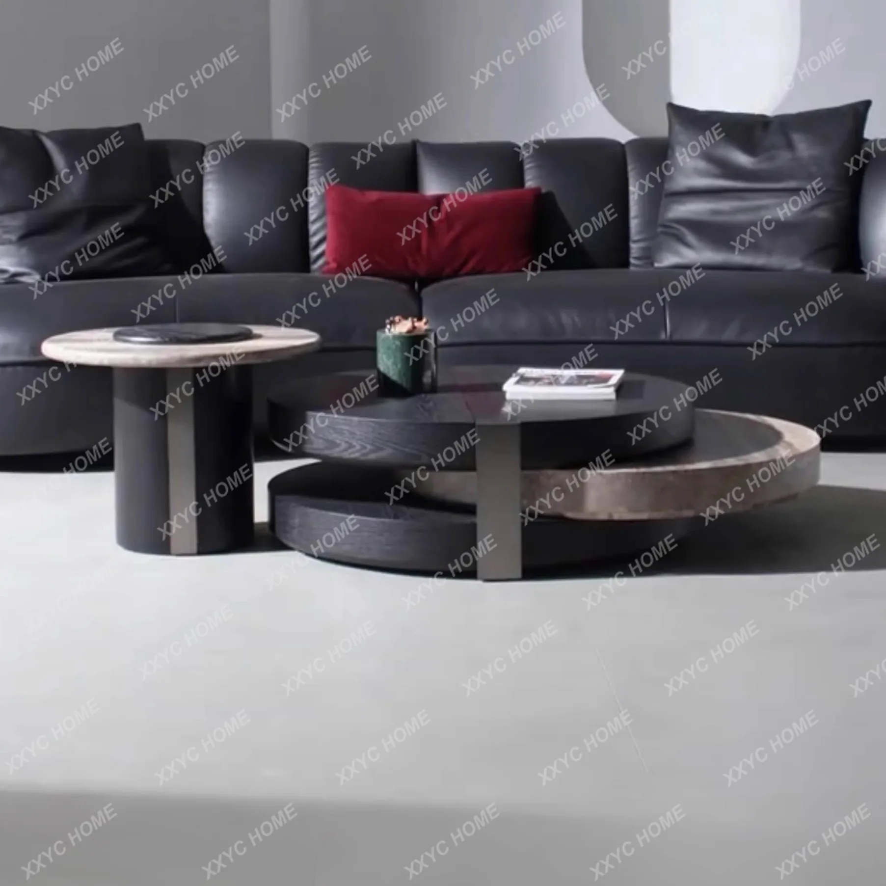minimalist round coffee table combination light luxury high-end microcrystalline stone living room home