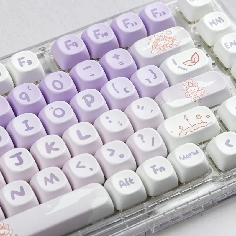 Purple Rabbit Keyboard Keycaps Cute Key Caps PBT MOA Height Key Caps for Mechanical Keyboard Accessories for Office Home Work