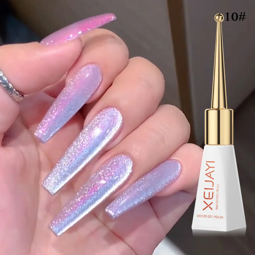 10ml Glitter Cat eye Magnetic Nail Gel Polish Semi Permanent Aurora Crystal Nail Gel Sparkling Soak Off UV Gel Nail Art Varnish