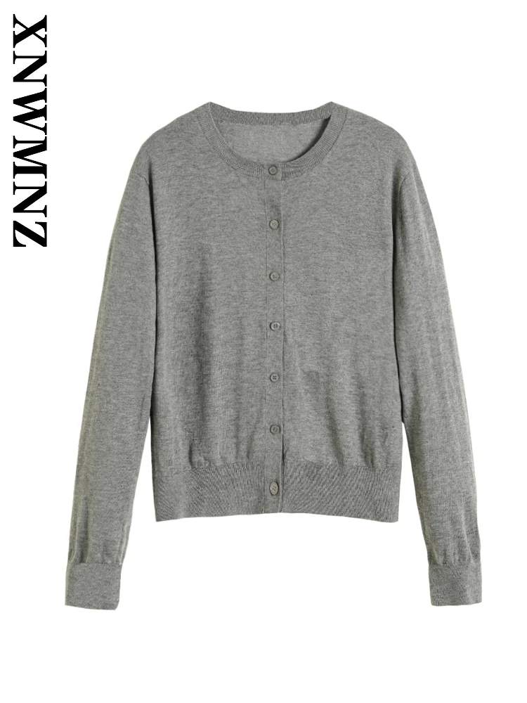 

XNWMNZ 2025 Autumn New Product Lady Chic Casual O-Collar Long Sleeve Knit Coat Fashion Simple Woman Single-breasted Cardigan
