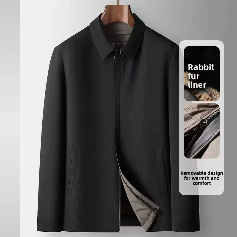 

2025 Winter New Men's Jacket Coat Rabbit Fur Inner Tank Business Leisure Fur Integrated Middle aged and Youth Coat Men's Fur