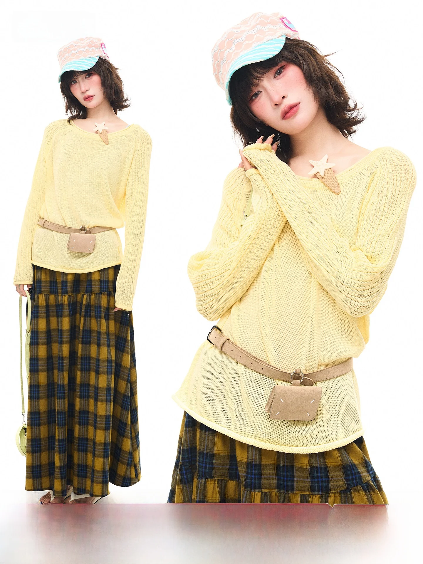 

Sanowers Korean Style Loose Fit Long Sleeve Knitted Shirt Women's Spring Summer Linen round Neck Thin Cover up Top