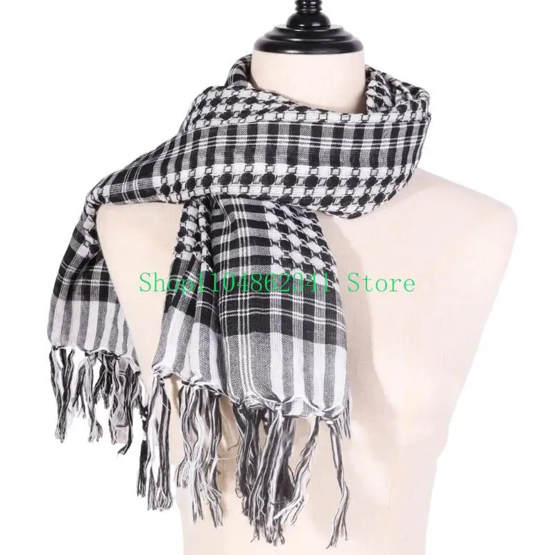 

652F Multiuse Arafat Hijab Scarf Tassels Shawl Bandana Adult Desert Arab Shemagh Headscarf Arabian Dubai Saudi Head Covering