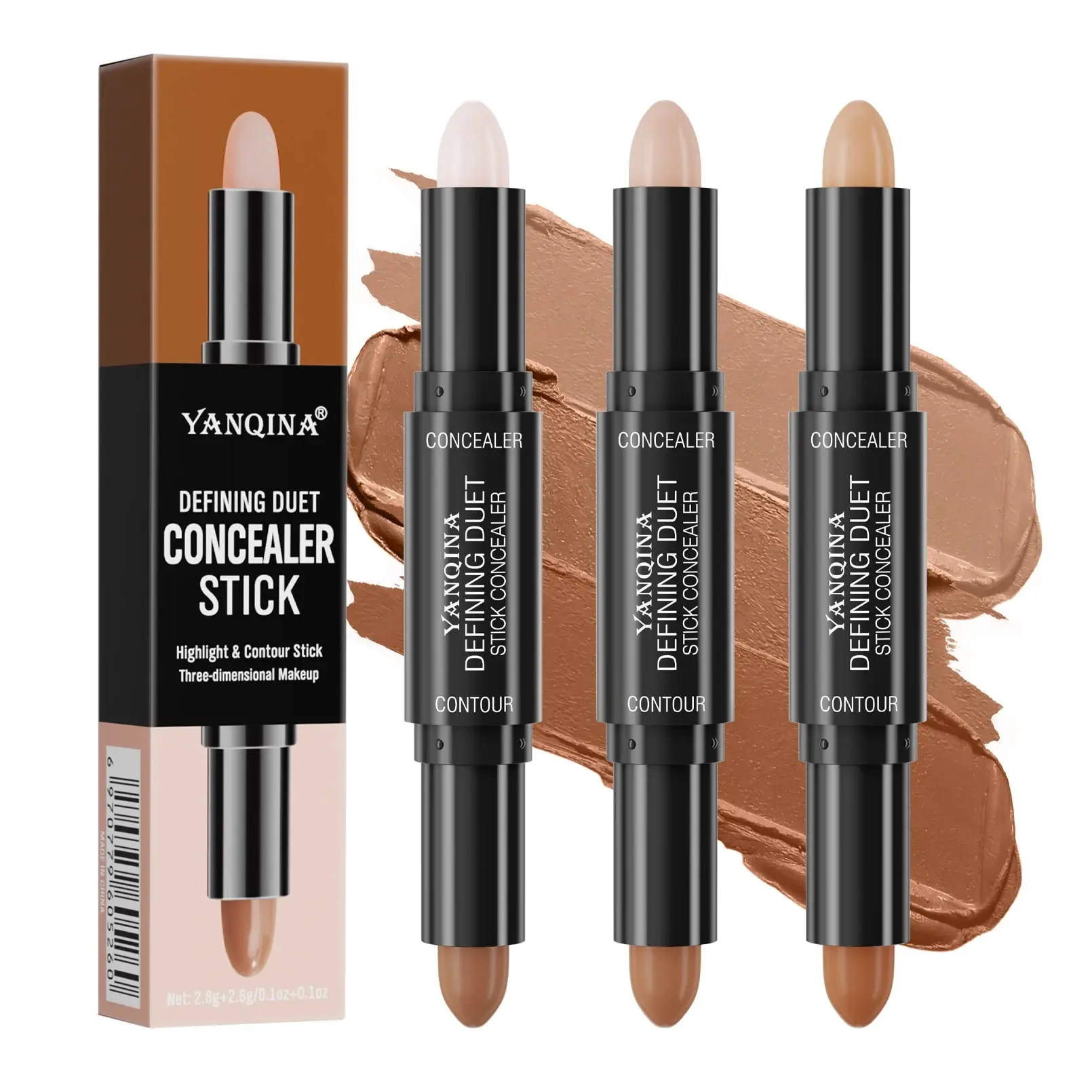 Contour Stick Duo, Double-Ended Highlight and Shadow Cream, Waterproof Full Coverage Concealer, Natural Finish Makeup for All Sk