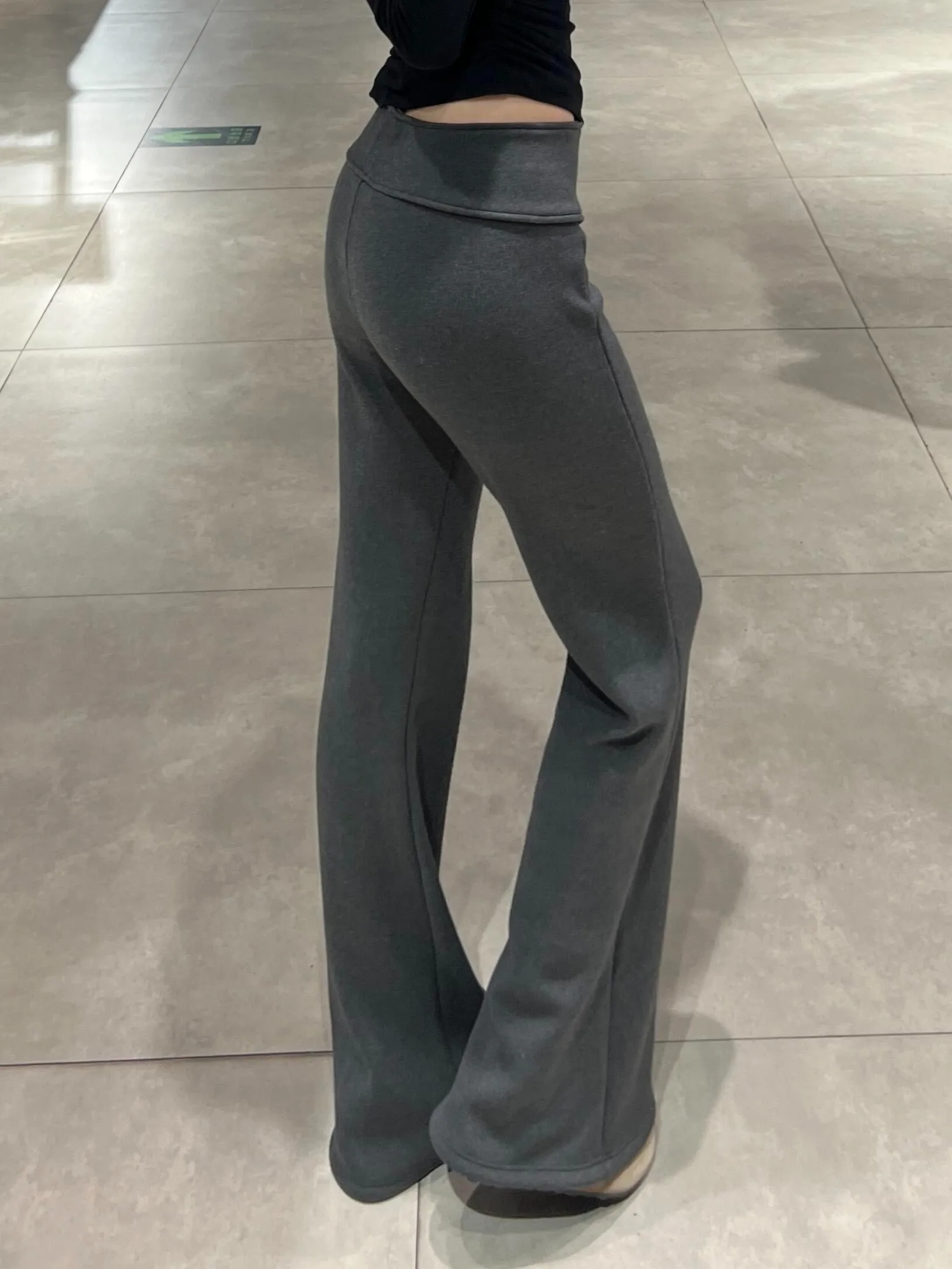 

Расклешенные повседневные брюки с высокой талией, женские длинные брюки для йоги на подкладке, осенне-зимние утягивающие спортивные брюки GYNW Queen Size