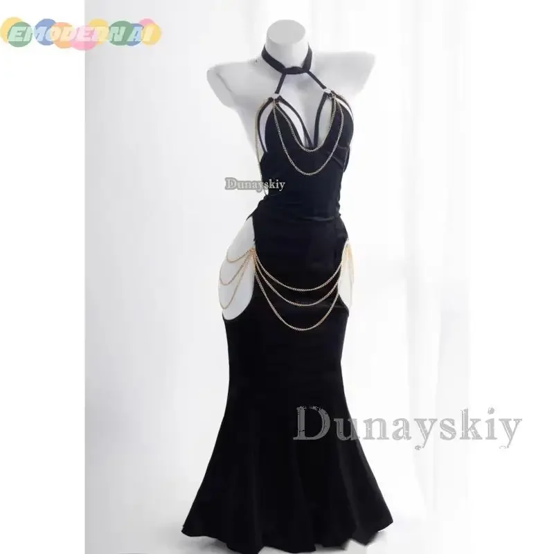 Overlord Albedo Cosplay Anime Costumes Glove Dress Wrapped Hip Open Crotch Fish Tail Skirt Black Halloween Girl Costumes