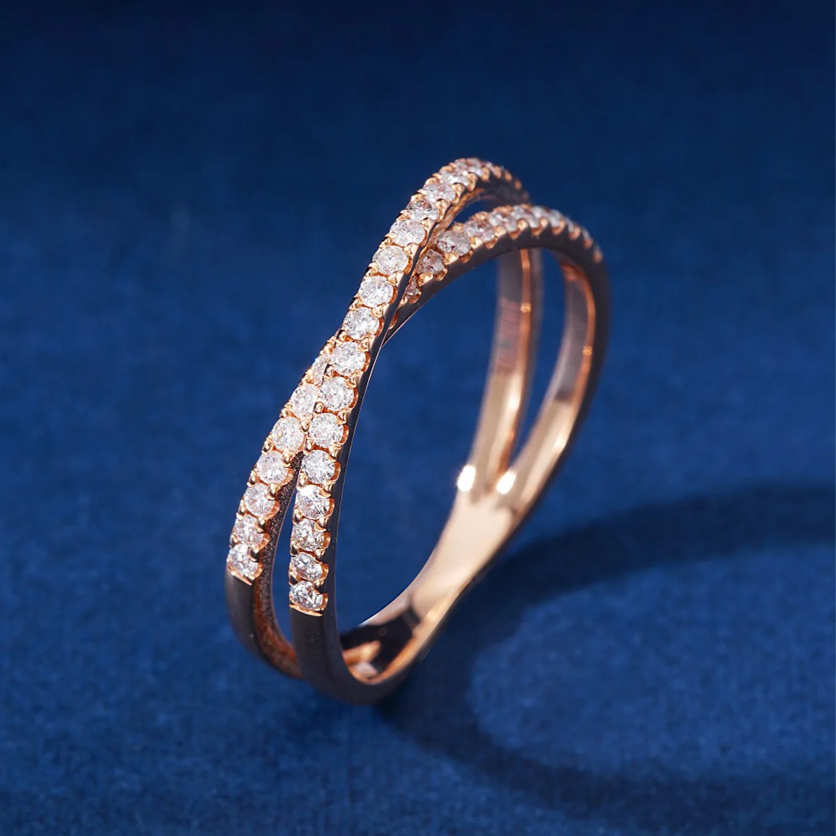 Small Pieces X Shape Diamond Half Eternity Ring 18K Gold Lab Grown Diamond Wedding Band Bridal Promise Ring For Women