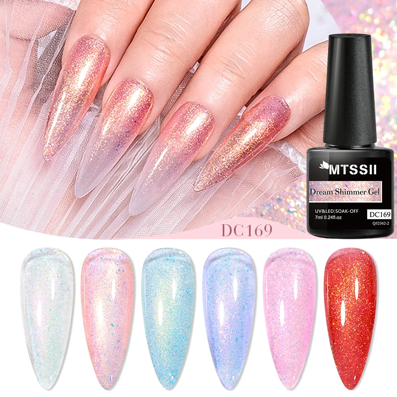 Mtssii Dream Color Glitter Nail Gel Polish 7ml Shimmer Pearlescent Gel Coat Function Glitter Soak Off Nail Art UV Gel Varnish