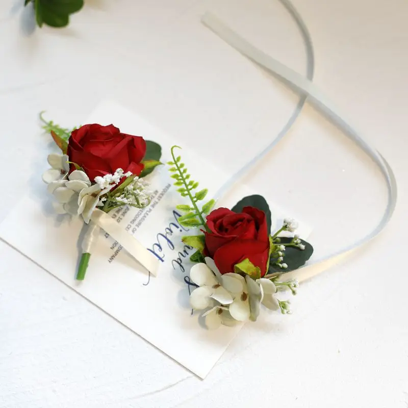 Roze Bruidegom Corsage Bruiloft Boutonniere Roze Broche Bloemen Bruidsmeisje Pin Voor Gasten Huwelijk Accessoires Foto Rekwisieten Voor Gasten