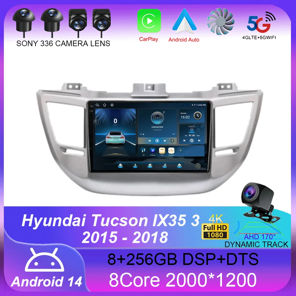 Android 14 Carplay Auto Car Radio For Hyundai Tucson IX35 3 2015 2016 2017 2018 Multimedia Video Player Navigation GPS Head Unit