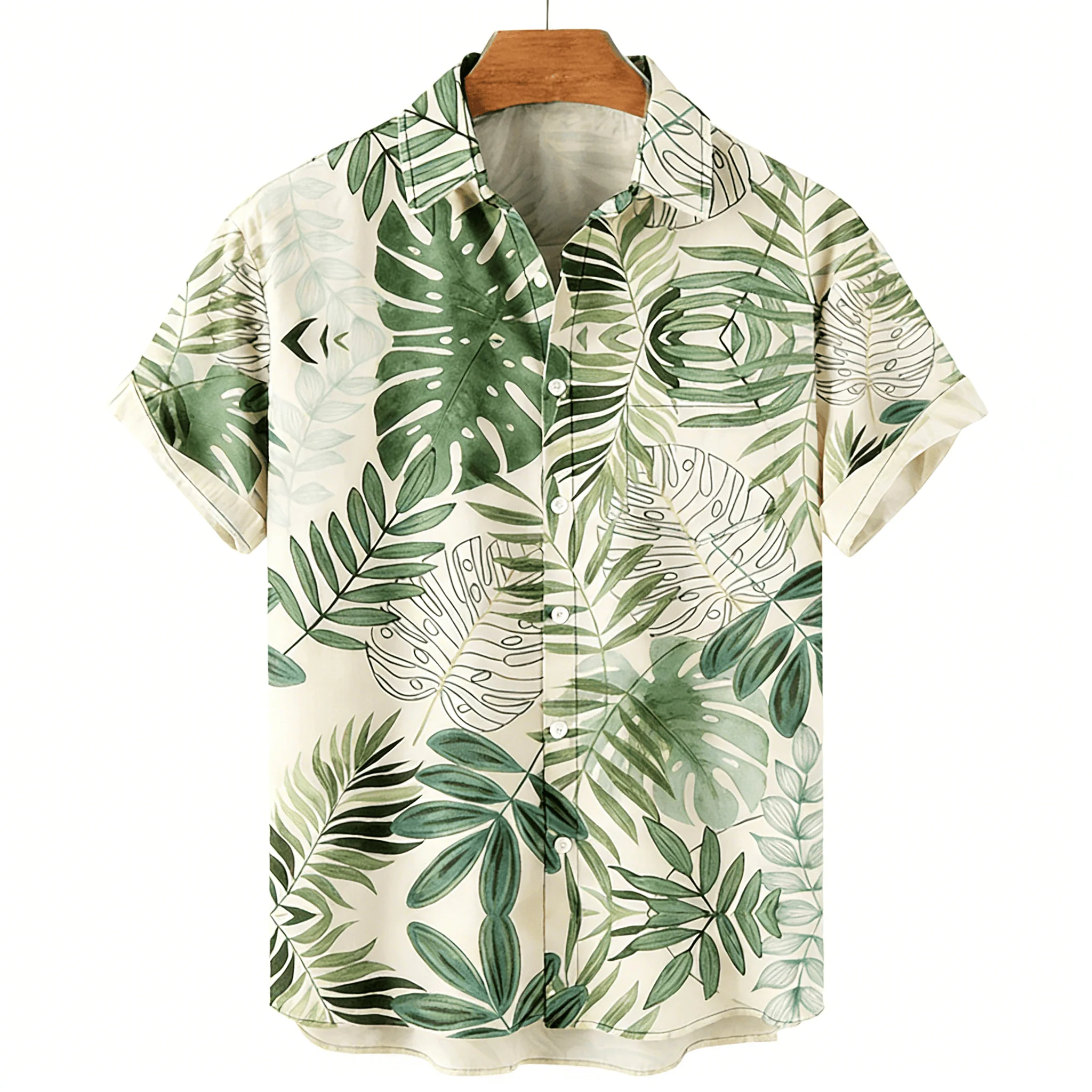 Men's Watercolor Coral Print Short Sleeved Shirt, Light Blue Ocean Plant Print Pattern Casual Shirt