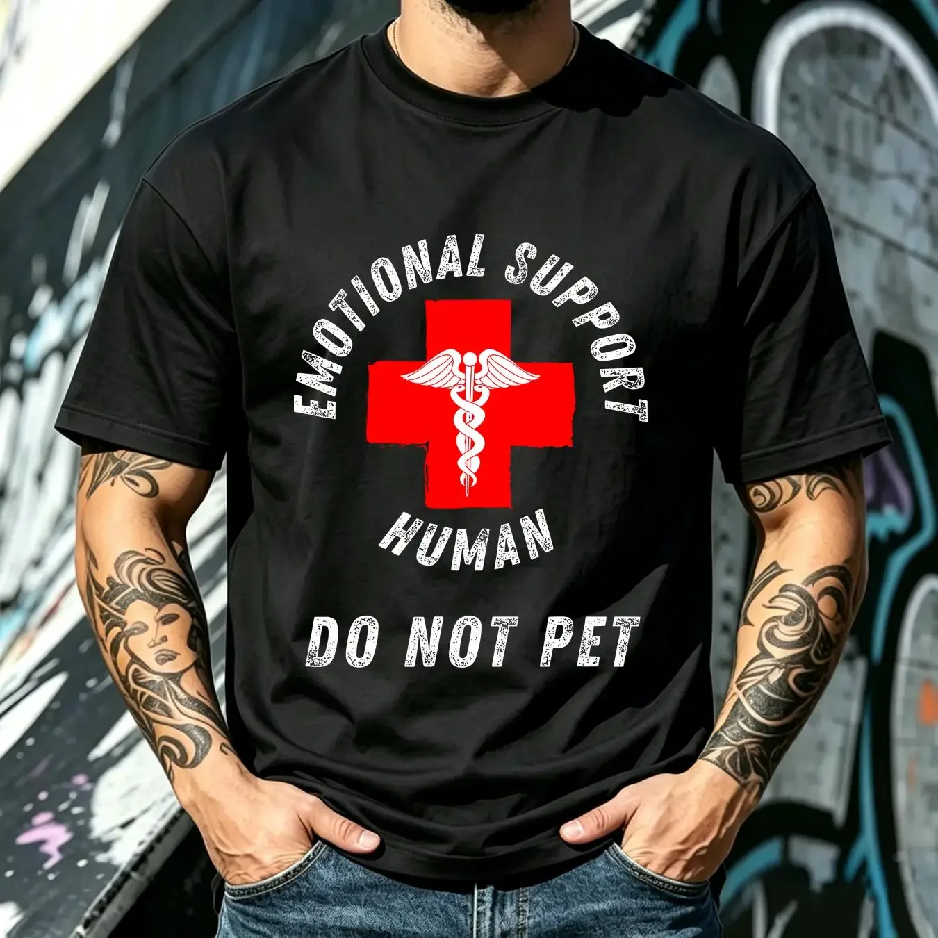 washed T Shirt Emotional Support Human Do Not Pet Service Dog Love Humor S 3XL long or short sleeves vintage Washed Slightly