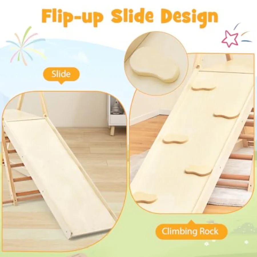 Indoor Jungle Gym Grote 5in1 Speeltuin Klimmerspeelset met Babyschommel Glijbaan Ladder en Klimmuur Opvouwbare Houten Mon