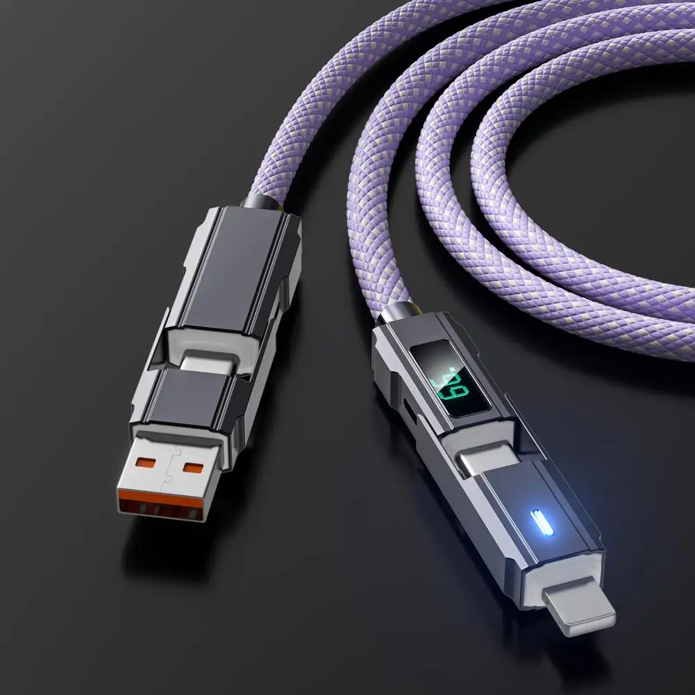 كابل USB C إلى 8pin كابل شحن شاشة البطارية 4 في 1 مع شحن سريع Pd66w لبيانات مضفرة أندرويد 100 سم للهاتف المحمول