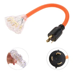 3 Prong 30 Amp To 15 Amp Generator Adapter Power Cord,NEMA L5-30P Locking Male Plug To 3x5-15/20R Female with Lighted End,1.5Ft