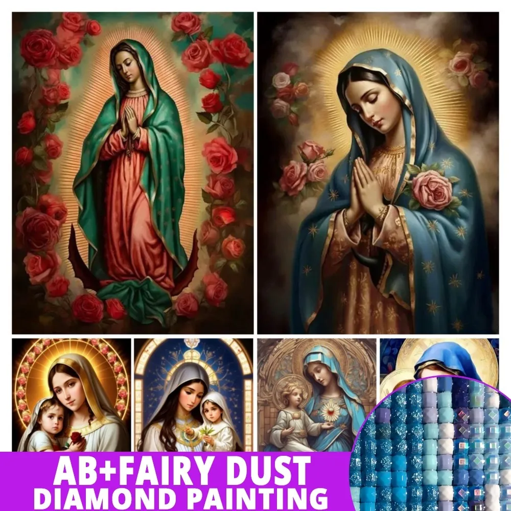 Fairy Dust AB Diamond Painting Virgin Mary Prays Diy Full Mosaic Cross Stitch Arts Embroidery Religious Wall Decor