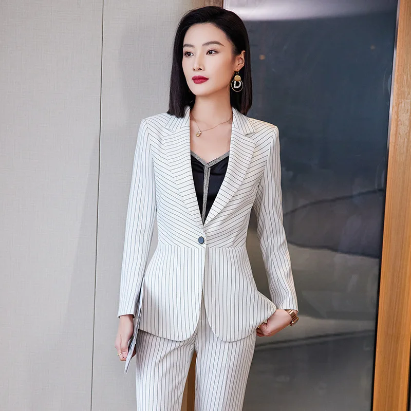 

Spring and Autumn Long Sleeve Striped Business Women's Clothing Business Style Small Suit Jacket Formal Wear Slim Fit Fashion Su