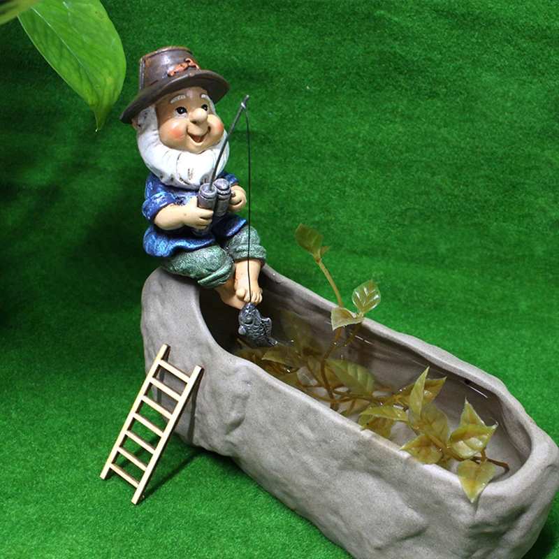 Cute Gnome Fishing Statue Outdoor Garden Gnomes Figurine Funny Lawn Gnome Figures Garden Statue Decoration Ornament Resin Crafts