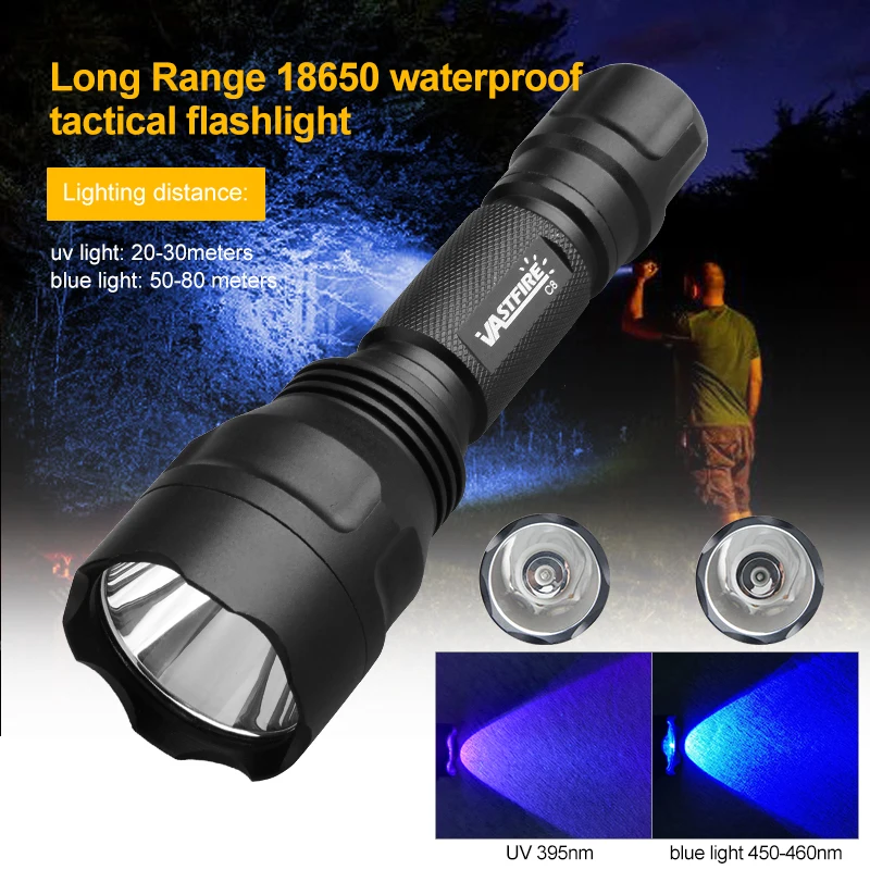 Blue/395nm UV Flashlight Ultraviolet Adhesive Curing Torch Cat Dog Pets Urine Tinea Marker Money Ore Light With Battery Charger