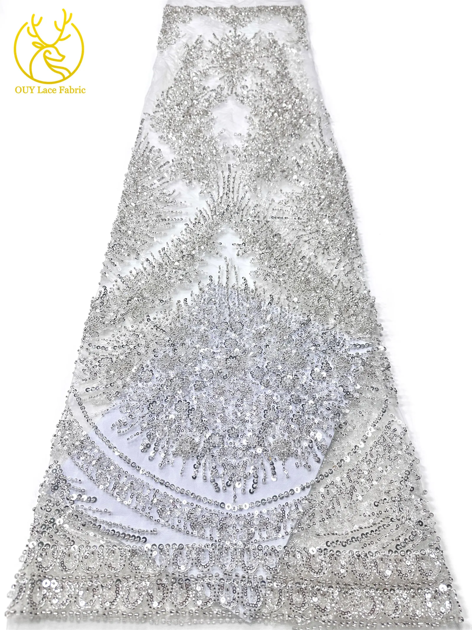 Eleganter und wunderschöner afrikanischer Perlen-Spitzenstoff 2026 Hochwertiger französischer Pailletten-Spitzenstoff für Damen-Abendkleider – Detail 13