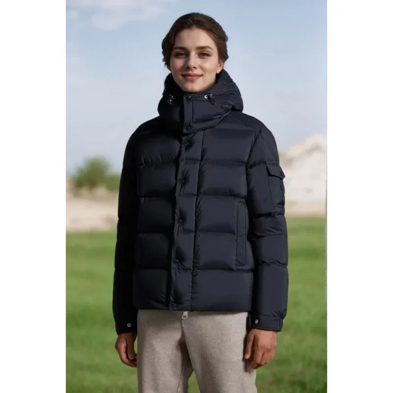 Moncl * r cor sólida à prova de vento colheita puffer jaqueta unisex inverno grosso estilo curto 90% branco ganso para baixo jaqueta dos homens