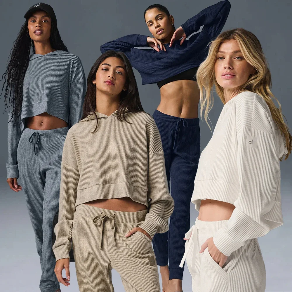 Frauen Sport Set Lose Beiläufige Bequeme Kurze Taille Mit Kapuze Sweatshirt Gewinde Fitness Jogging Zwei-stück Set mit Taschen Set