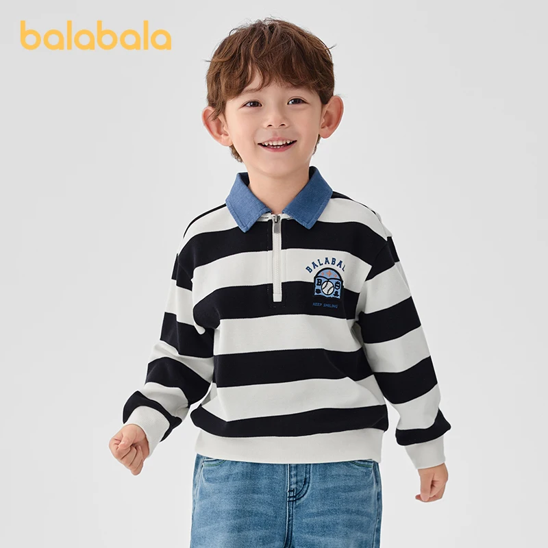 

Толстовка в полоску Balabala для мальчиков, весна 202, пуловер в академическом стиле для школы и повседневной одежды