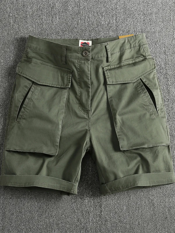 

American Style Summer Workwear Shorts Men's Loose Casual Elastic Waist Multi-Pocket Trendy Brand Youthful Straight Leg Pants