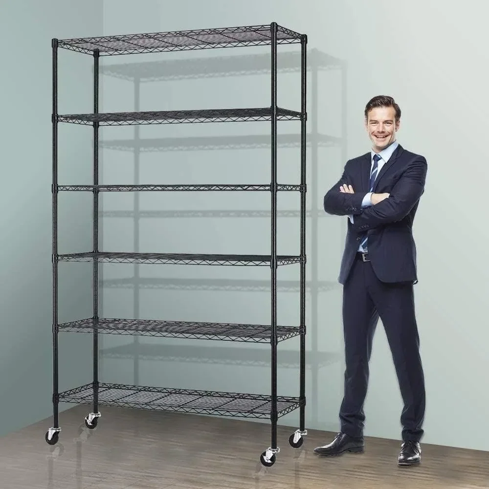 6-Tier Storage Shelves NSF Certified Wire Shelving Unit on Wheels Heavy Duty Metal Shelves Adjustable Steel Shelving 2100Lbs