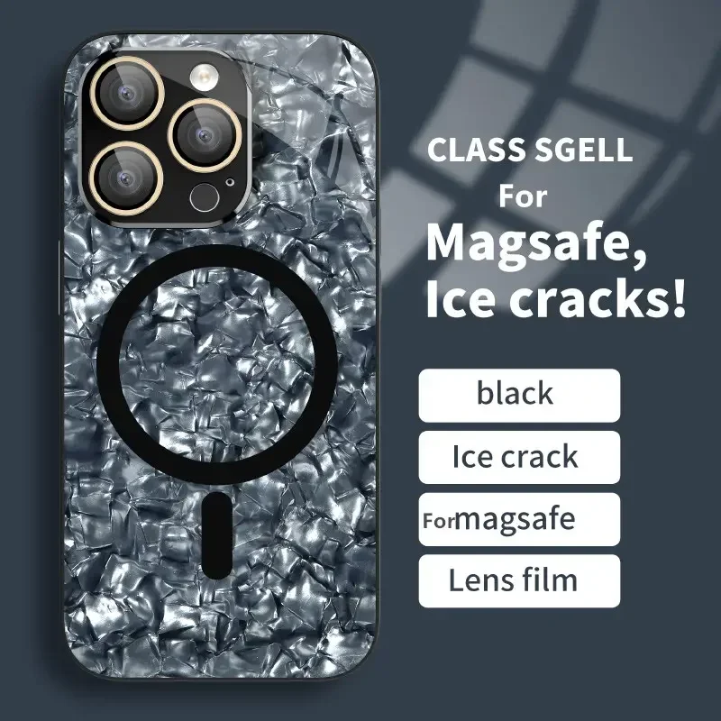 For Iphone 15 Pro Max Marble Ice Crack Pattern Case Magnetic for Magsafe Luxury Phone Cover For iPhone 14 13 12 Pro Max 15 Coque