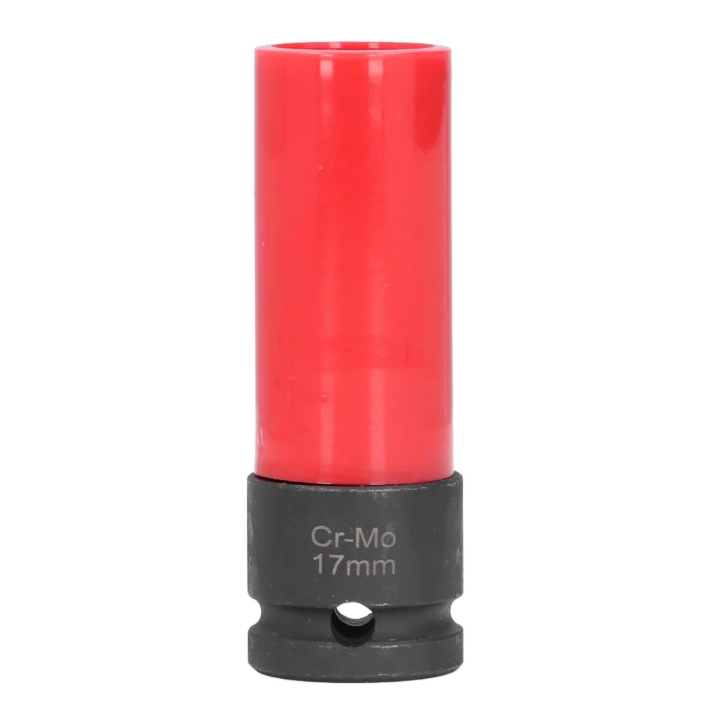 Red & Black Wheel Lug Nut Sleeve 17mm Size 1/2 Inch Drive Lug Nut Socket Universal Anti-Scratch Protective Sleeve