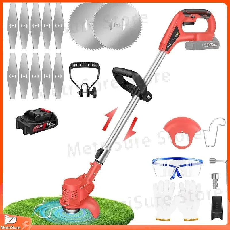 Cordless Grass Trimmer Brush Cutter with Blades Telescopic Lightweight Garden Strimmer 90 Degree Rotation Battery