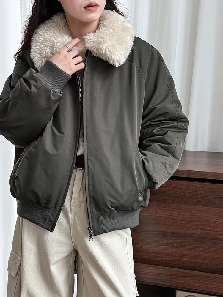 FANAN 2025, Winter Nieuwe Dikke Warme Parka Jassen Voor Vrouwen Revers Rits Lange Mouw Mode Jassen Temperament Katoen Uitloper