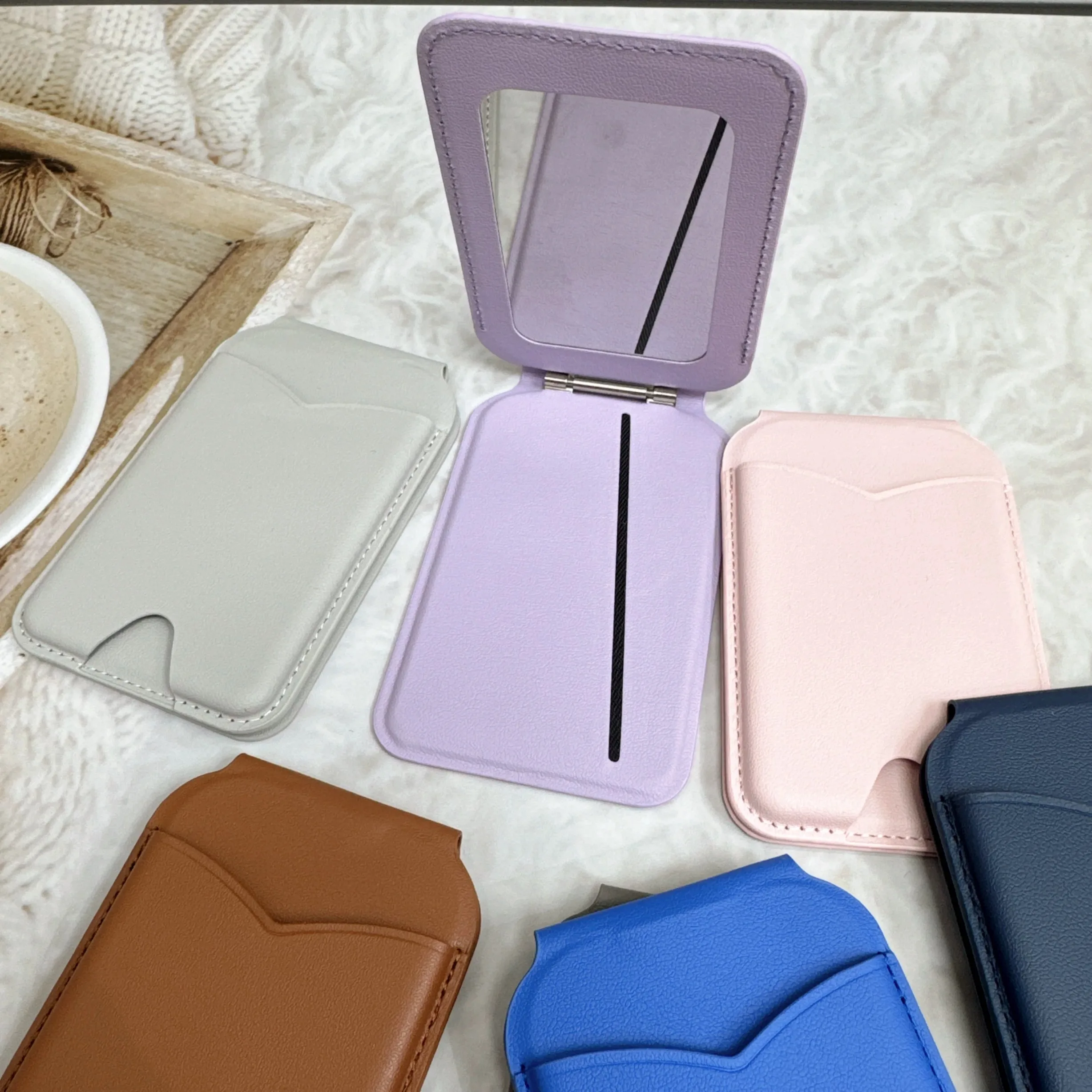 INEYES Neue Magnetische Brieftasche mit Spiegel Kompatibel mit Magsafe Verstellbarer Ständer PU-Leder Kartenhalter Telefonhalter – Detail 3