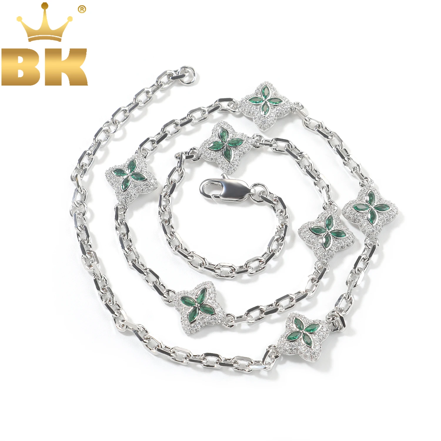 

TBTK Маленький размер Ожерелье с звеньями клевера Iced Out AAAAA Розовый Зеленый Цепочка с кубическим цирконием Счастливый подарок для мужчин и женщин Ювелирные изделия в стиле хип-хоп