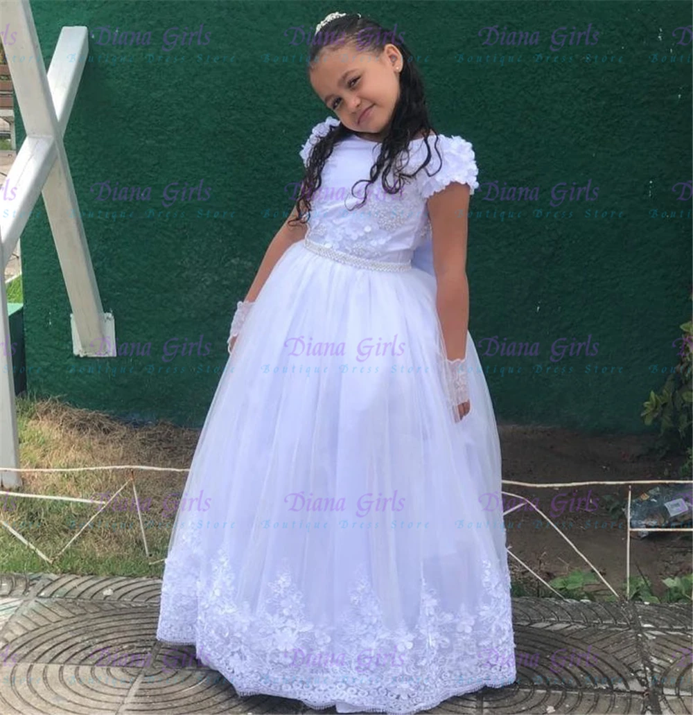 Lovely Flower Girl Dress White Tulle Fluffy Quality Lace Applique for Little Princess Wedding Birthday Party Evening Ball Gowns