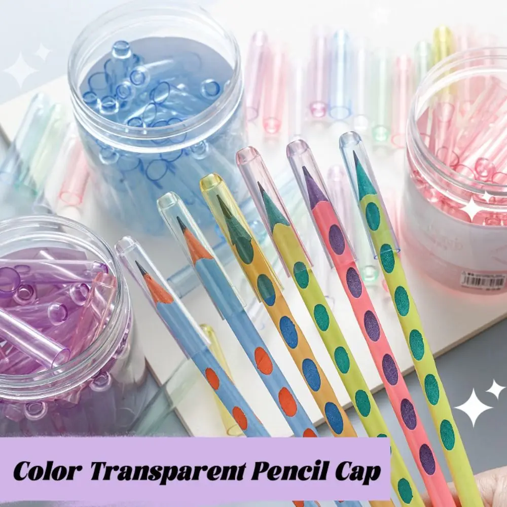 35PCS/Box Cute Plastic Pencil Cap Solid Color Transparent Pencil Protective Case Pencil Nib Protective Cover Students