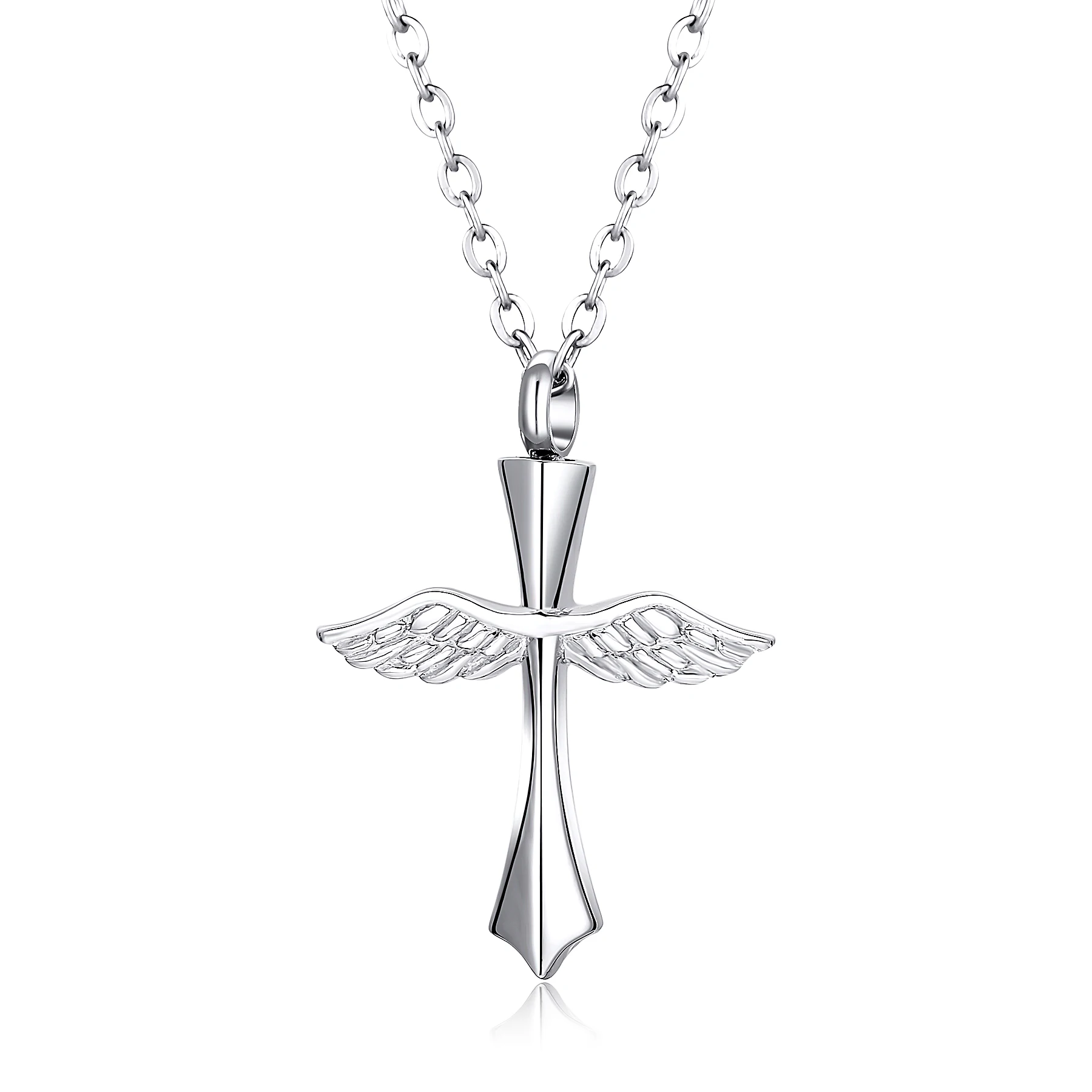 Klassische Kreuzflügel-Urnenkette für Asche, Gedenk-Anhänger aus Edelstahl, Halskette, Dropshipping – Detail 4