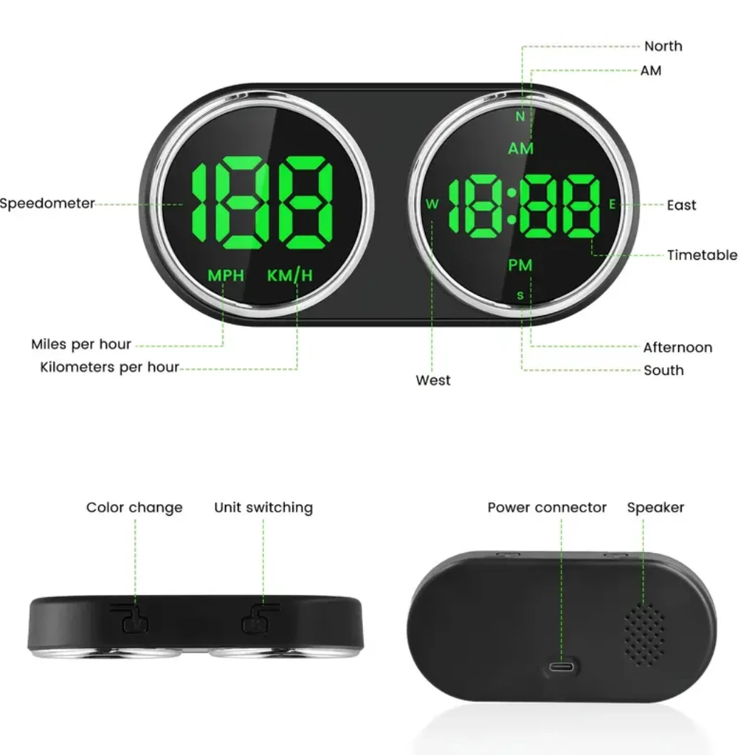 

Dual Screen Car HUD - Shows Real-Time Speed/Compass/Clock in Vibrant HD Colors