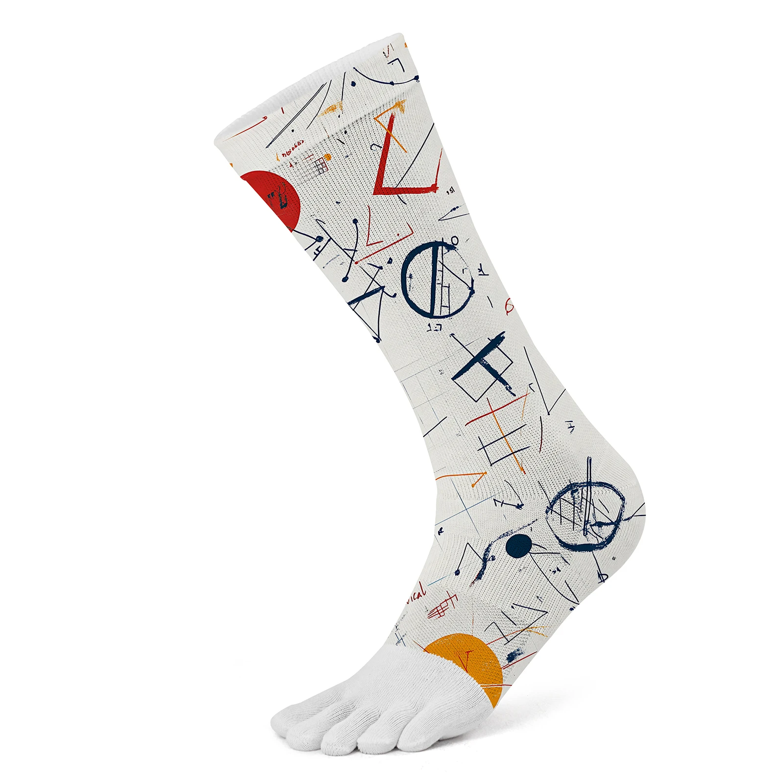 1 pair of geometry mathematical physics coordinate pattern print personality mid-tube sports fashion five-finger socks elastic