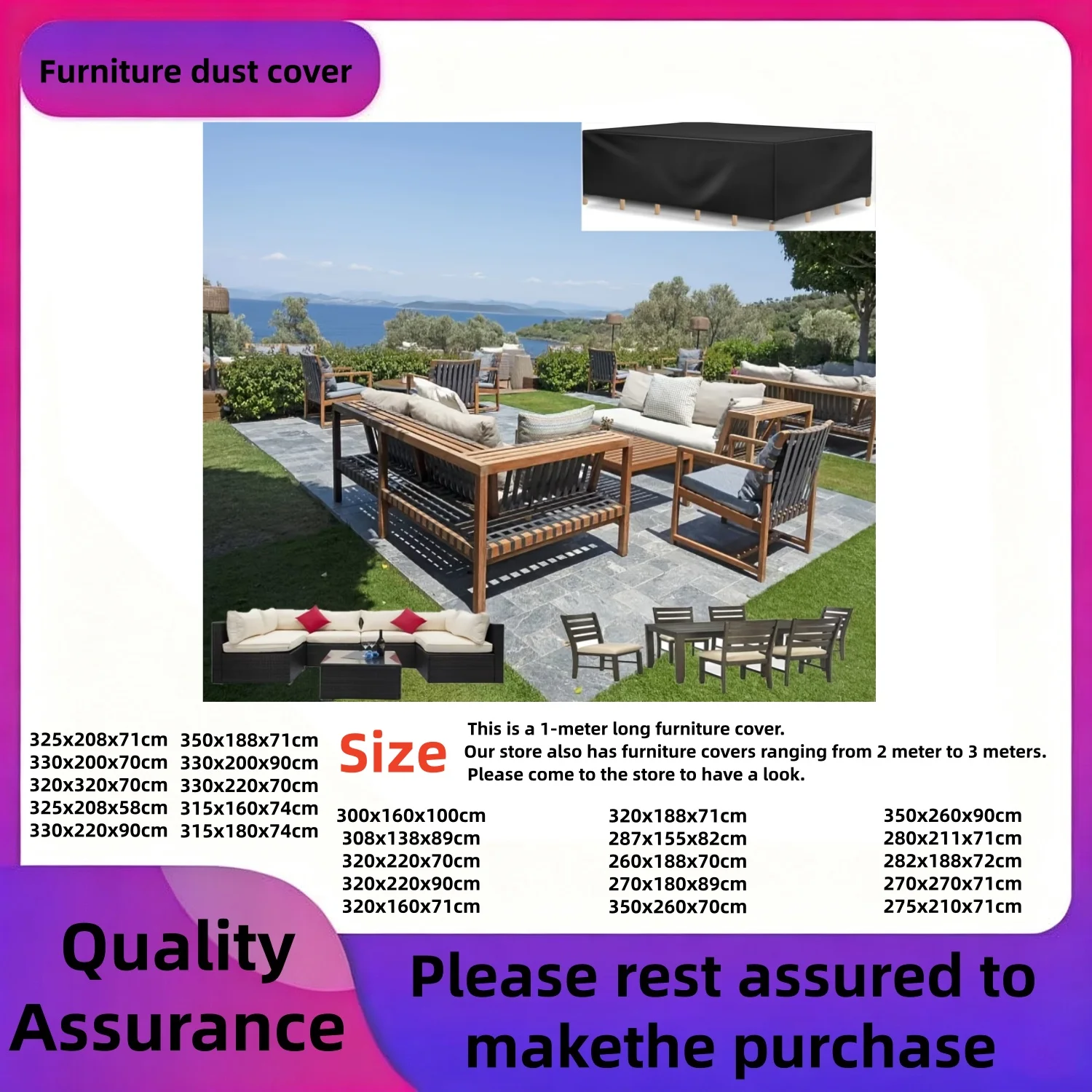 Outdoor Furniture Set Cover | Multi-Size Combo Pack,PVC Coated Polyester Fabric, Folded Hem Stitch