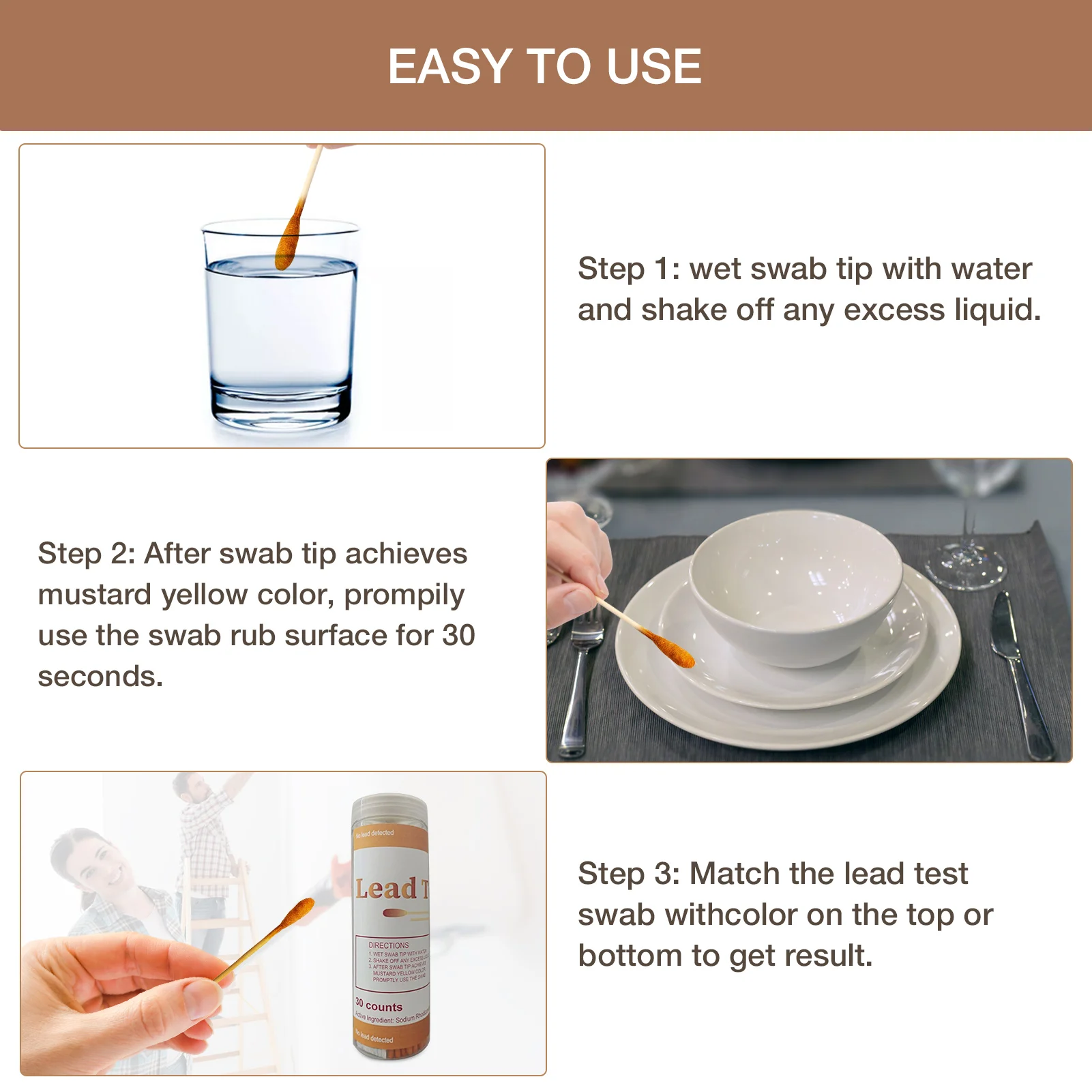 30PCS Lead Test Kit Disposable Non-toxic Cotton Swab High Sensitivity Lead Test Kit for Tableware, Paint, Cosmetics Tools