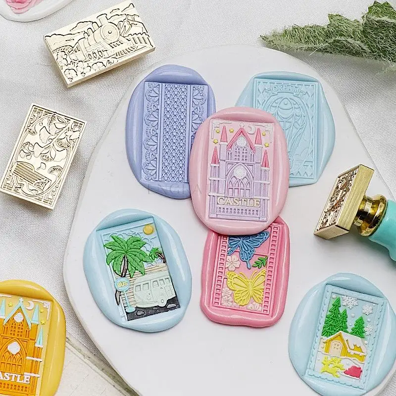 Rectangular Wax Seal Stamp Castle Cabin Fuji Train Leaning Tower Camellias Rose DIY Gift Wedding Greeting Card Decoration Tools image 4