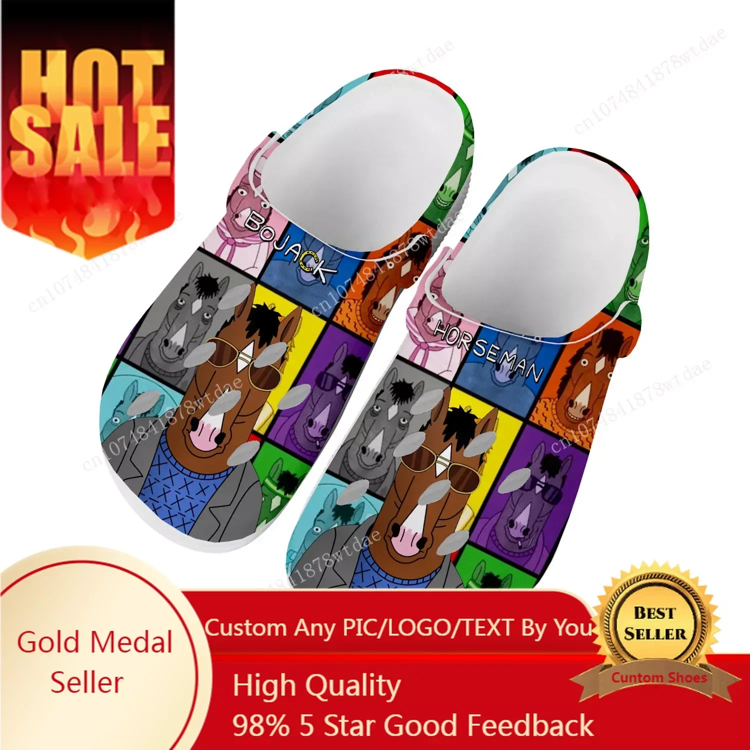 

Horse Man Home Clogs Men Women Youth Boy Girl Customize Water Shoes BoJack Anime Cartoon Garden Beach Hole Slippers Sandals