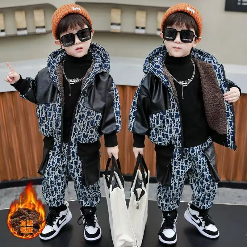 New Winter Girls Boys Clothing Sets 2-8 Years Children Warm Thick Jackets Pants Suit Boy Coats Trousers Kids Tracksuit Outfit